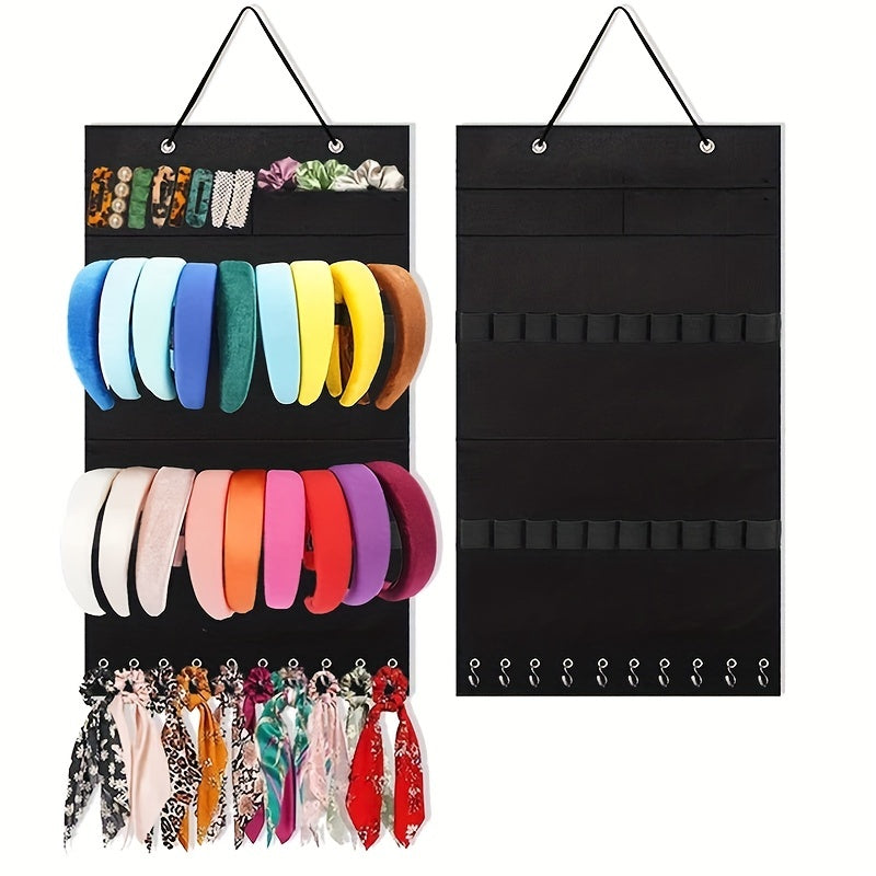 Wall Hanging Hair Band Organizer - Large Jewelry Storage for Hair Bands and Accessories, Perfect for Room, Door, or Closet (Includes 10 Clips)