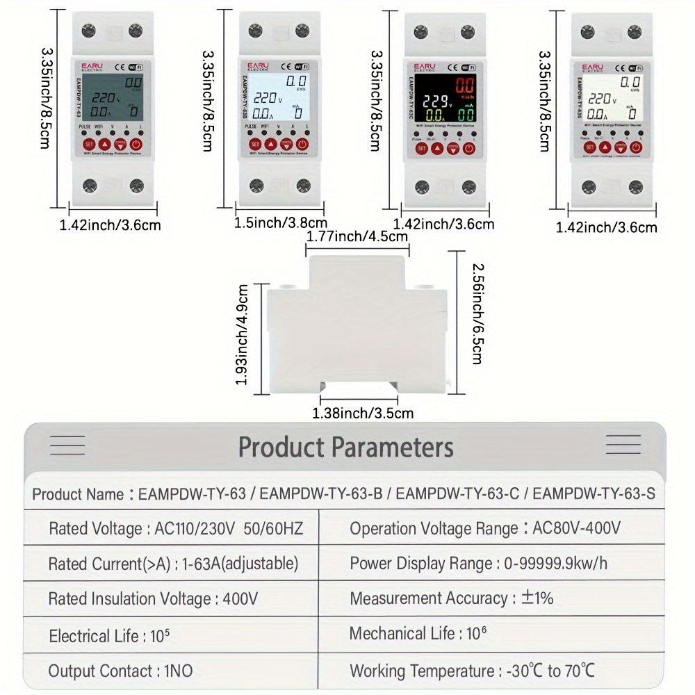 1 Smart Circuit Breaker with Earth Leakage, Over/Under Voltage Protection, Energy Power Meter, Remote ON/OFF Control, and compatibility with Amazon Alexa & Google Home Assistant.