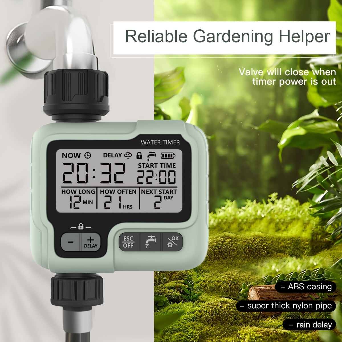 1pc HCT-322 Intelligent Sprinkler Timer for Outdoor Garden Watering, Saves Water and Time