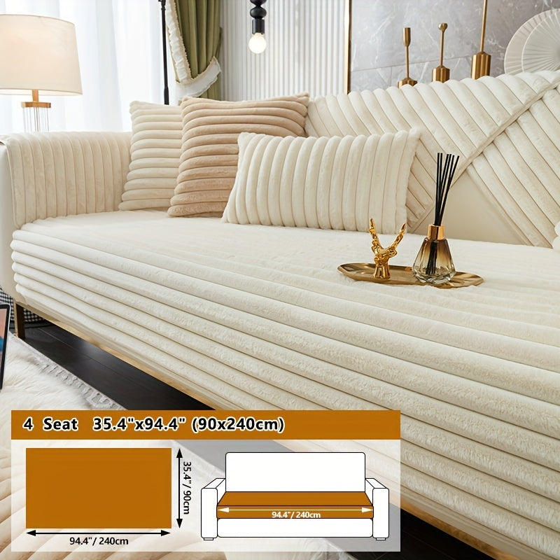 Machine washable sofa slipcover made of non-slip rabbit fur for home decor in bedroom, office, and living room.