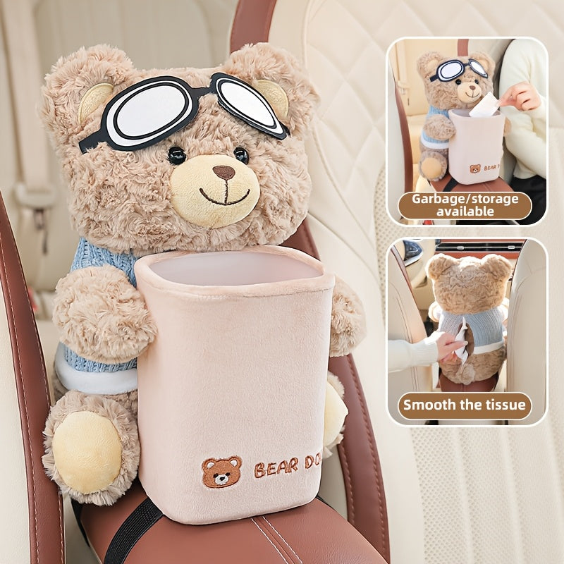 Car tissue holder and trash can combo for cute and original car storage. Suitable for car armrest interior accessories.