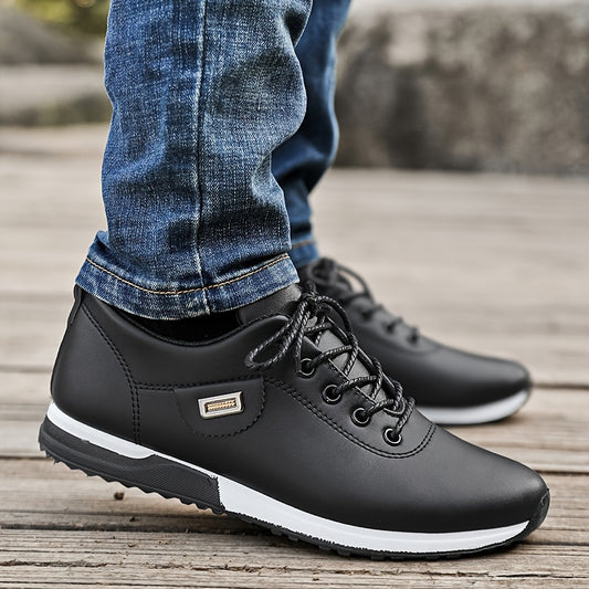 Men's versatile plus-size black business casual shoes with white sole, lace-up design, comfortable insole, and durable upper - ideal for daily wear and travel.