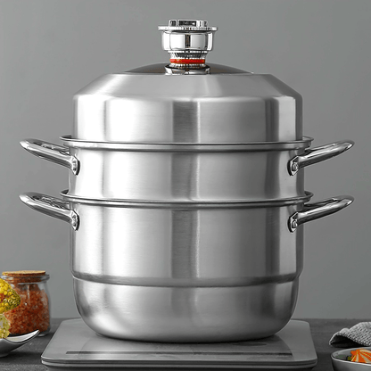 The 5-Piece Stainless Steel Multipot Set with Timer is a complete set that includes 1 Soup Pot, 1 Steamer Basket, 2 Steamer Inserts, and Lid. With its versatile steaming and cooking capabilities, programmable smart timer, and hands-free operation, this