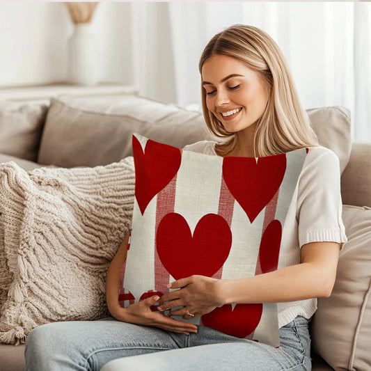 Vintage Style Valentine's Day Heart and Check Pattern Decorative Pillowcase, featuring a Flower Theme in a 45.72x45.72cm size. Made of Polyester with a Zipper for easy removal, this Square Cushion Cover is Machine Washable and ideal for use on a Sofa