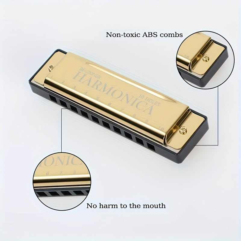 10-Hole C Key Professional Blues Harmonica with case, cloth, manual - perfect Eid gift for beginners, students, adults, and professionals.