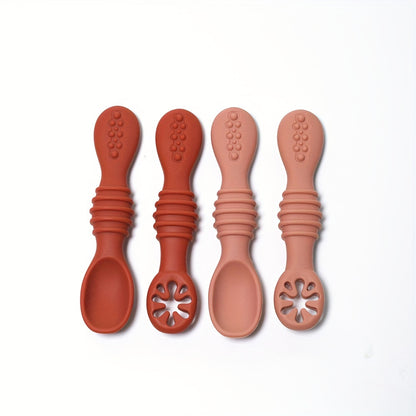 4-piece Silicone Feeding Set for Kids - Soft, Chewable Spoons in 3 Styles - Ideal for Self-Feeding Practice & Holiday Gifts