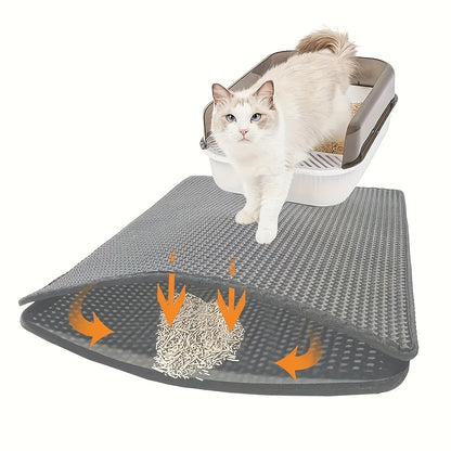 1 Double Layer Cat Litter Mat, Washable EVA Anti-Splashing Trapping Pad for Cleaner Floors - Gray, Cat Litter Catcher