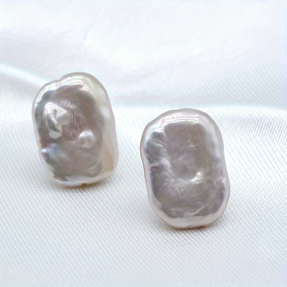 Stylish Baroque Pearl Stud Earrings - Made with Natural Freshwater Pearls, Silvery-Plated S925, and Nickel-Free Copper Posts Perfect for Everyday Wear