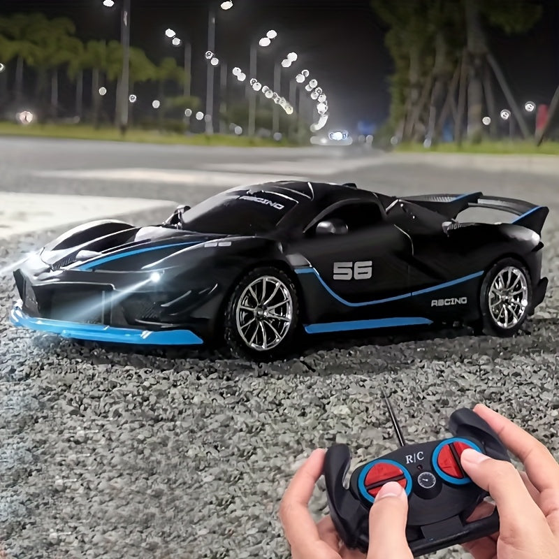 High-speed RC drift racing car with LED lights in red, blue, or black - perfect holiday gift for winter.