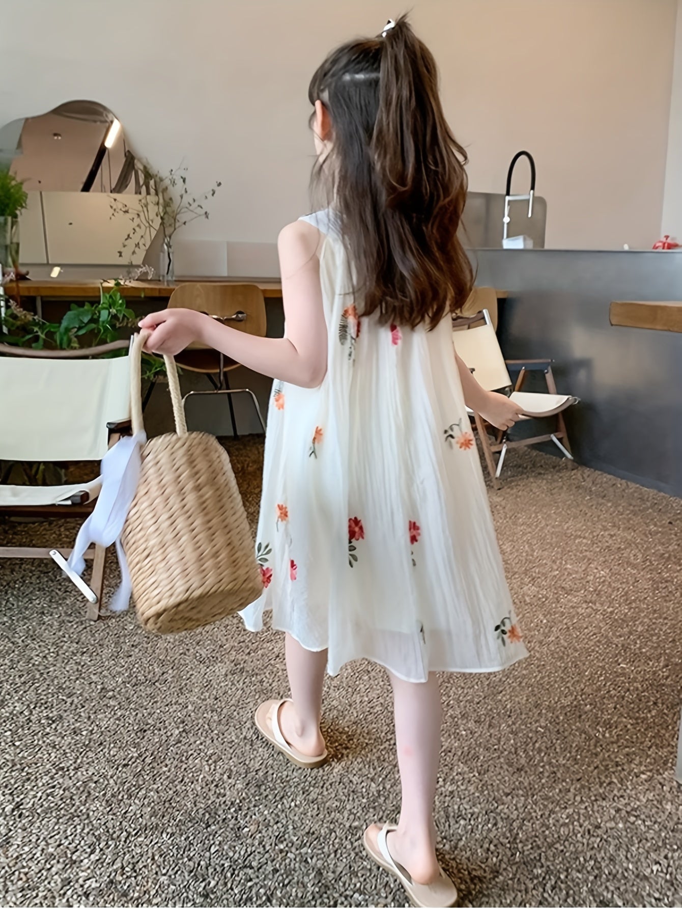 Summer floral sleeveless dress for girls, perfect for parties and everyday wear.