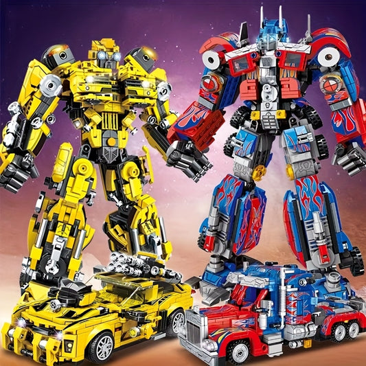 Transforming Robot and Car Building Blocks Set with 1000+ pieces, made of ABS plastic. Creative 2-in-1 model bricks for educational DIY home decor gift.