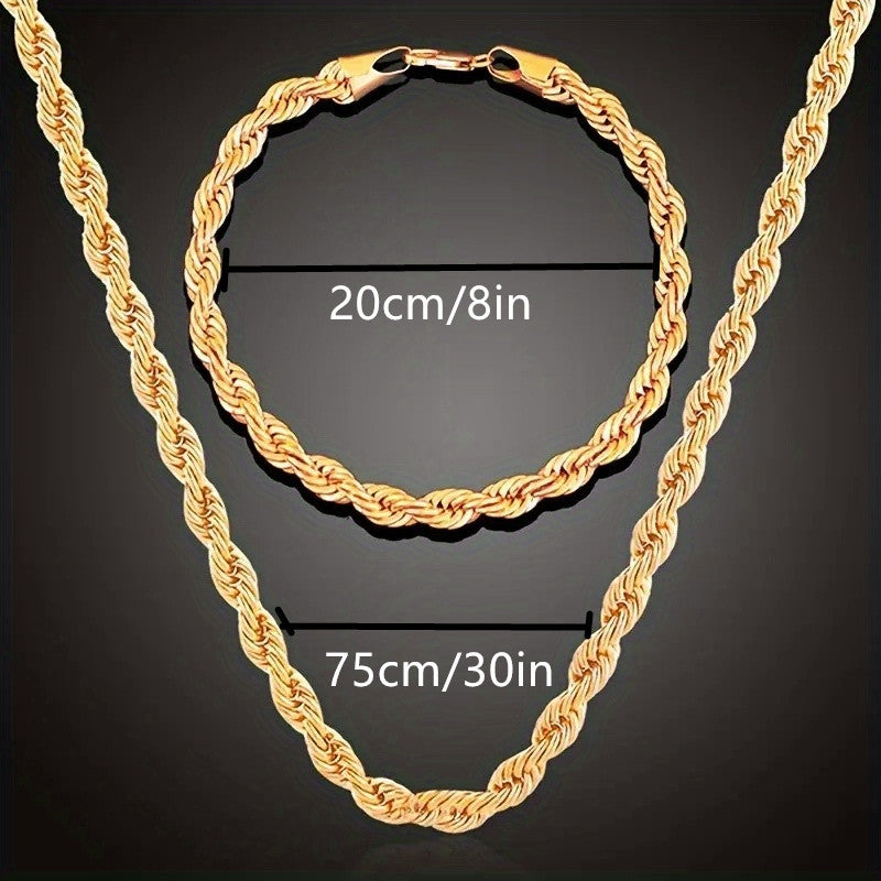 Chic gold-toned stainless steel rope necklace and bracelet set in Y2K minimalist style. Great for daily wear, gifting, and Valentine's Day. Perfect for layering.