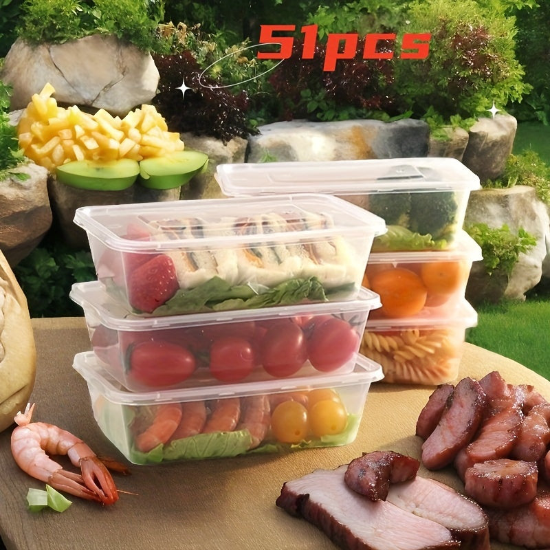 Polypropylene (PP) Disposable Takeaway Boxes with Lids, Square Leak-proof Containers, Clip-on Closure - Available in 18, 35, or 51 piece sets. Microwave & Refrigerator Safe, Perfect for Deli, Pasta, Desserts, Pastries, Fruit Salad. Ideal for Restaurant &