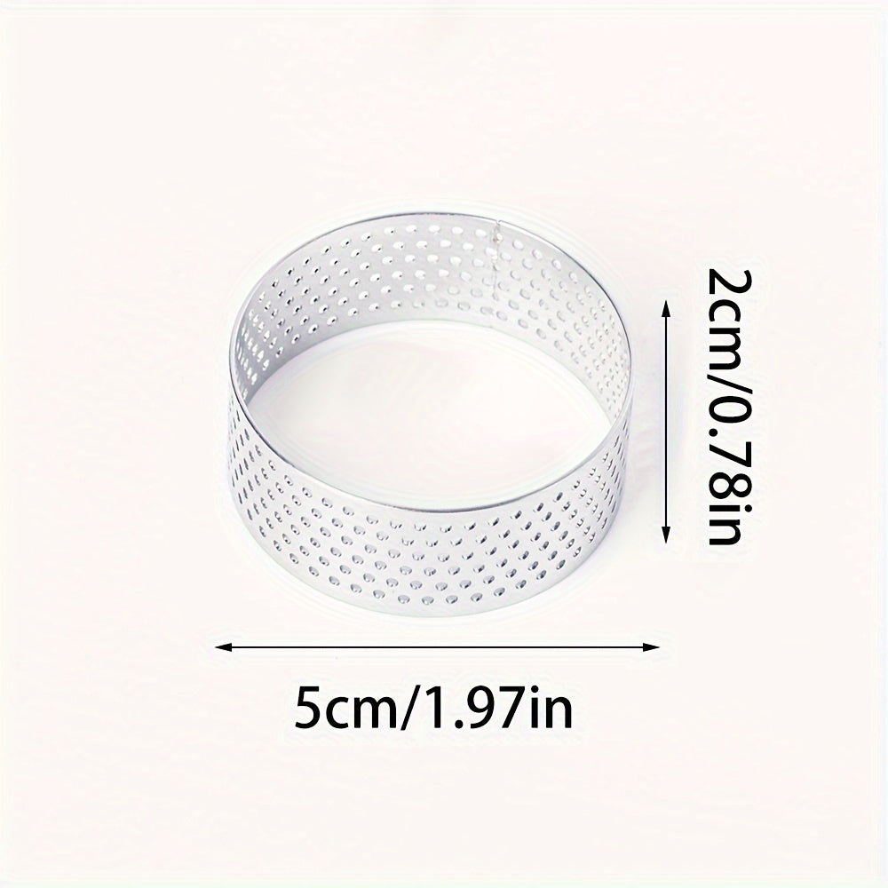 Kitchen Tool Set: Stainless Steel Non-Stick Round Tart Ring - 5.0 cm Perforated Dessert Mold for Baking, Food-Contact Safe. Ideal for Christmas, Halloween, Easter, Thanksgiving, and Valentine's Day.