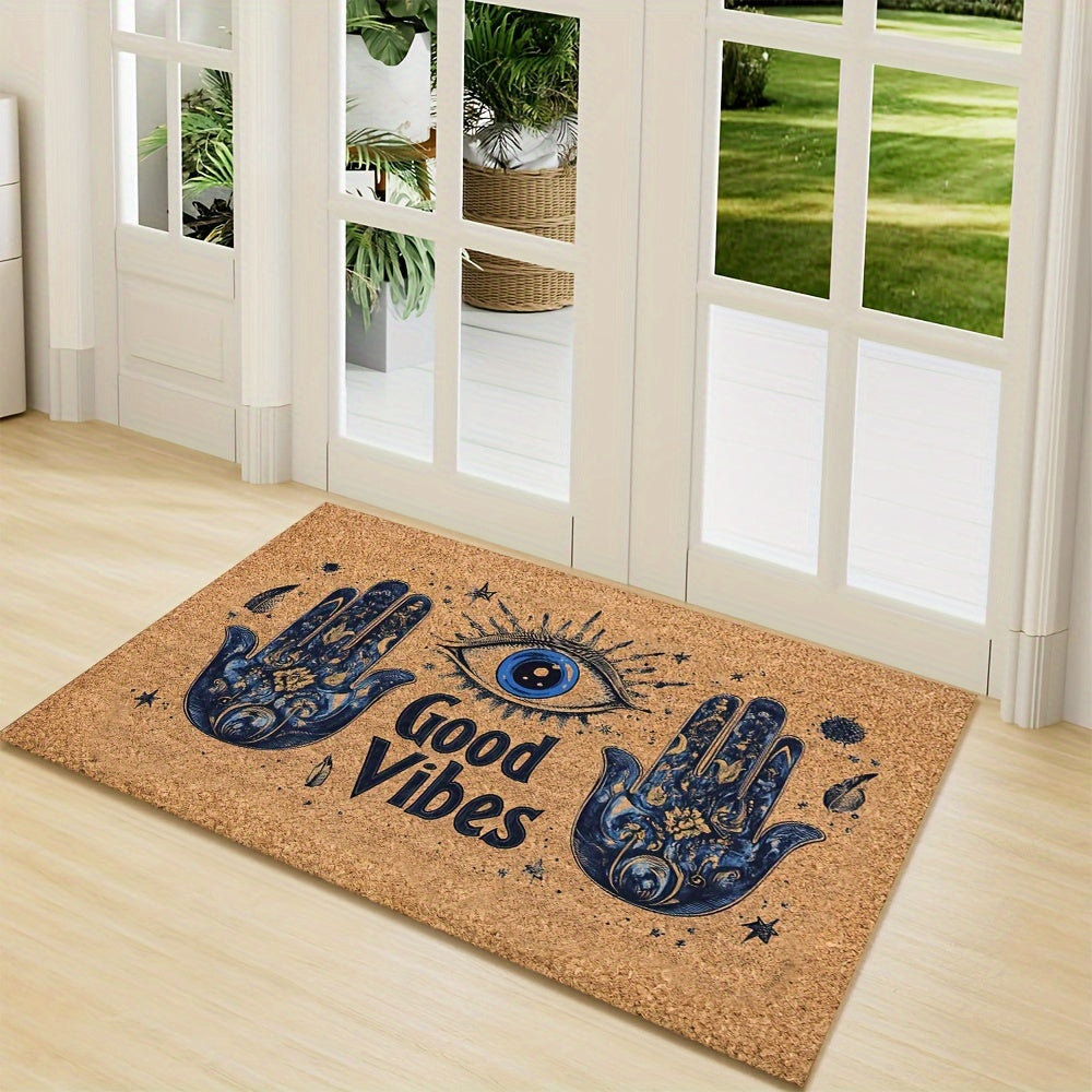 Non-Slip Evil Eye Welcome Mat: This machine washable polyester rug, with rubber backing, is perfect for both indoor and outdoor use. Ideal for the entryway, bedroom, or balcony, this lightweight rectangular floor mat makes the perfect Christmas gift for