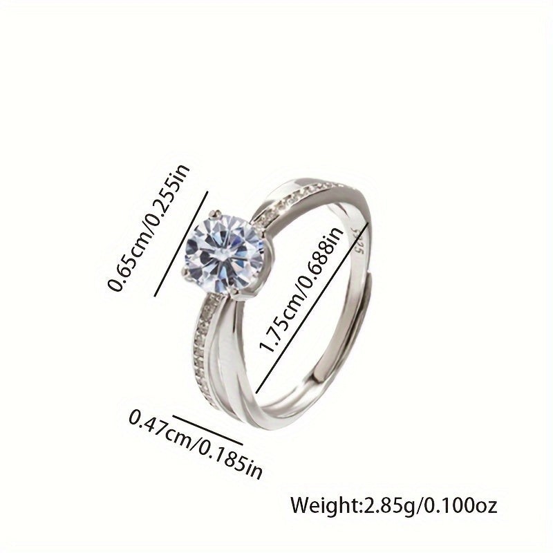 Adjustable Vana Ring in 925 Sterling Silver with Synthetic Cubic Zirconia, Elegant and Alluring, Silver Plated, Ideal for Wedding and Gifting, Perfect Valentine's Day Gift, Versatile for All Seasons (Approx. 2.85g)