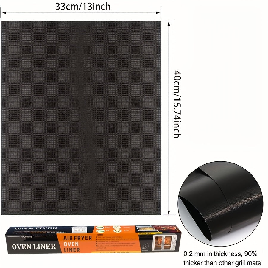 1 piece of Non-Stick Reusable Oven Mat in Black PVC, suitable for use in Electric & Gas Ovens as well as on the BBQ. An indispensable accessory for parties and vacations.