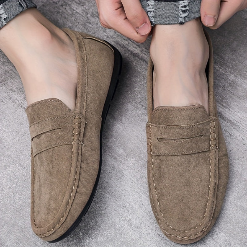 Men's slip-on penny loafers with solid color, non-slip durable soft sole, ideal for daily wear.