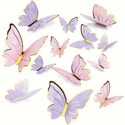 40 pieces of butterfly cake decorations, including 3D cupcake and wall decorations in pink and purple for birthdays, anniversaries, and parties.