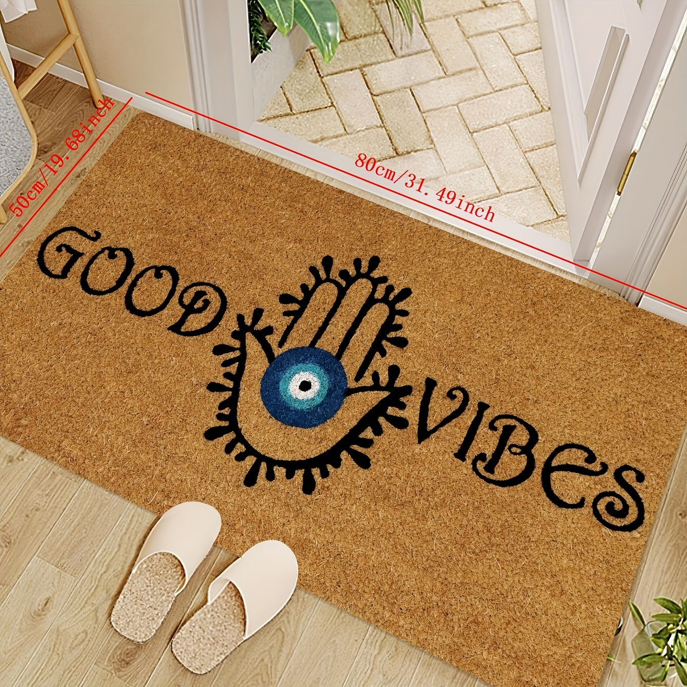 Durable Polyester Evil Eye Welcome Door Mat with Non-Slip Backing - Easy to Clean Entrance Rug for Indoor and Outdoor Use, Stain Resistant