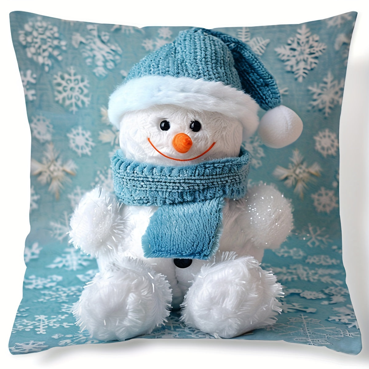 Contemporary Christmas Snowman Throw Pillow Cover, 44.96cm x 44.96cm, Hand Washable Polyester with Zipper Closure - Perfect for Sofa, Living Room, and Bedroom. (Insert not included) - Christmas Pillows, Christmas Decor.