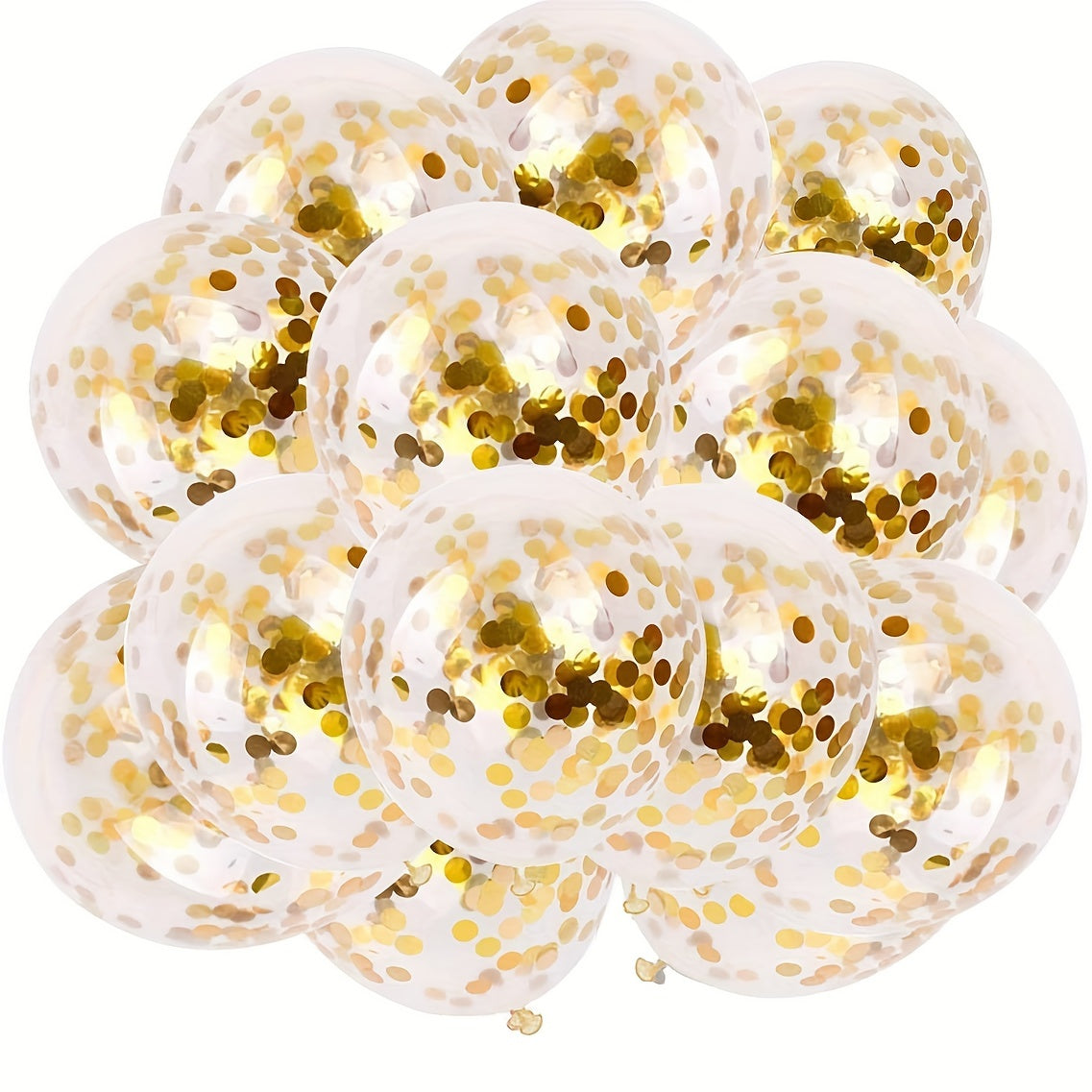 30 golden confetti latex balloons with golden paper dots, perfect for party decorations.