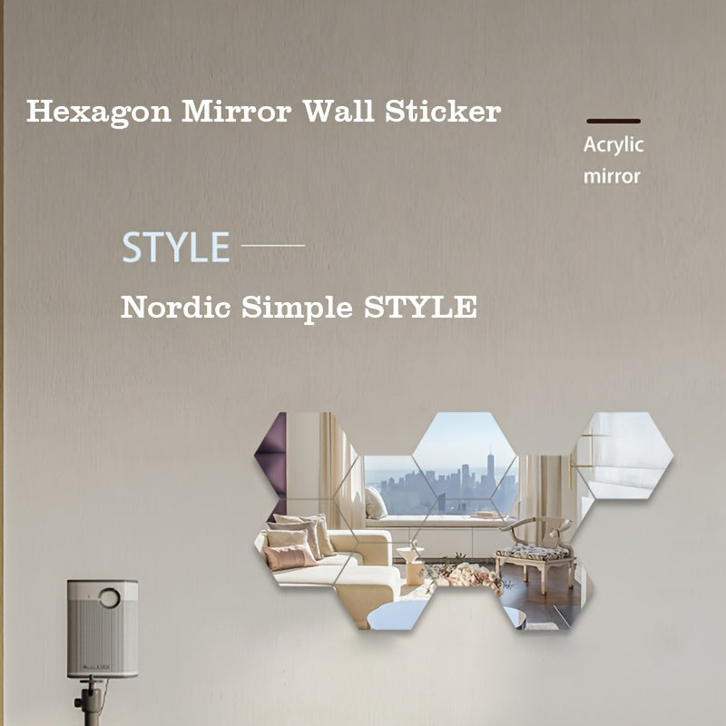 72 Hexagonal Mirror Wall Stickers for DIY Room Decoration