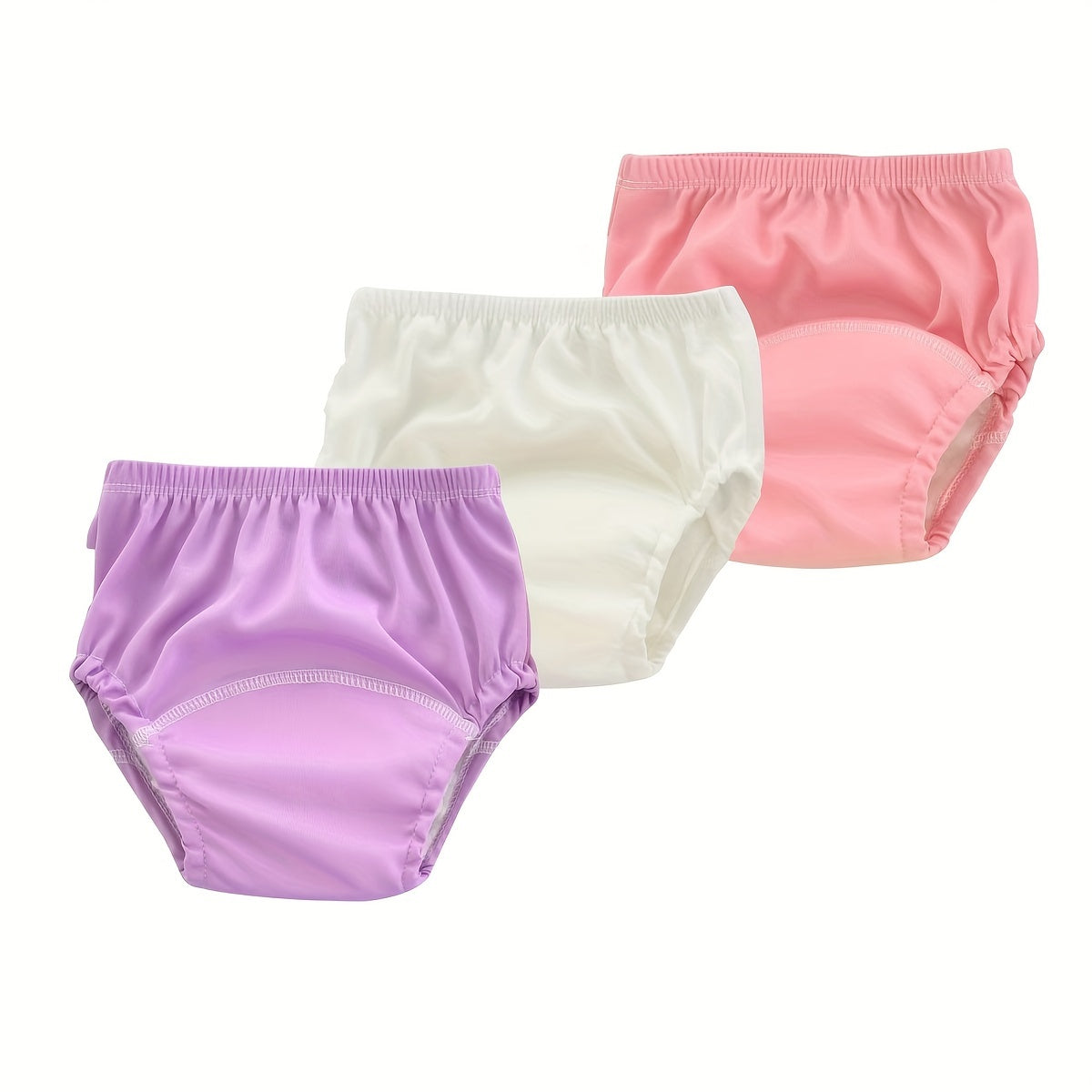 3 pieces of washable training pants for kids - breathable and leakproof diaper inserts suitable for boys and girls. Comes in a variety of colors including royal blue, sky blue, white, pink, purple, and blue. Perfect for all seasons.