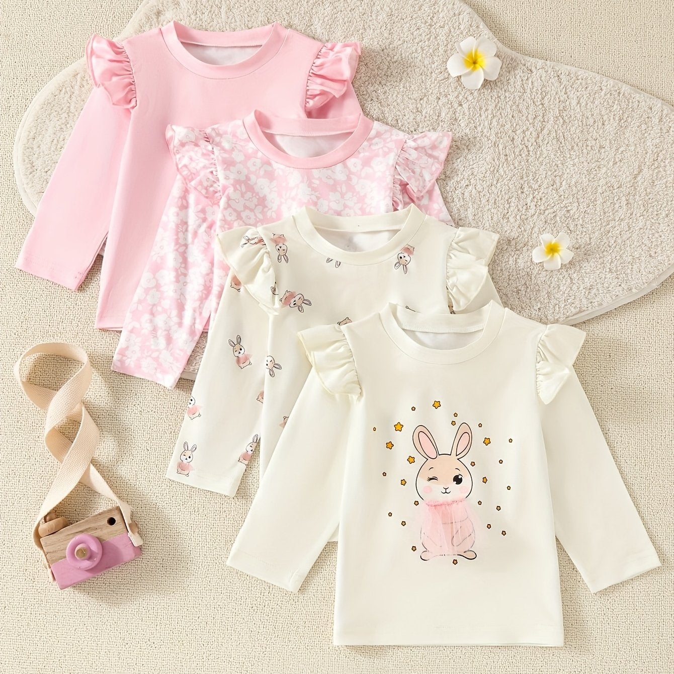 Cute rabbit print baby girl t-shirt set for all seasons