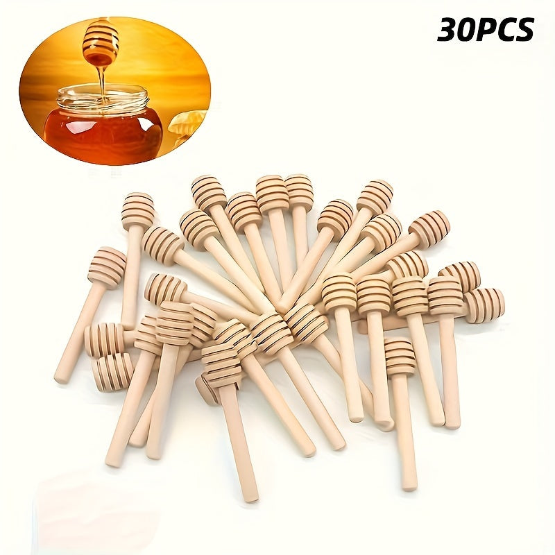 Mini Wooden Honey Spoons available in quantities of 10, 30, or 50. These long-handled wooden spoons are perfect for stirring honey in bars or jars, as well as mixing milk tea or desserts in the kitchen. A versatile tool for any honey lover's collection.