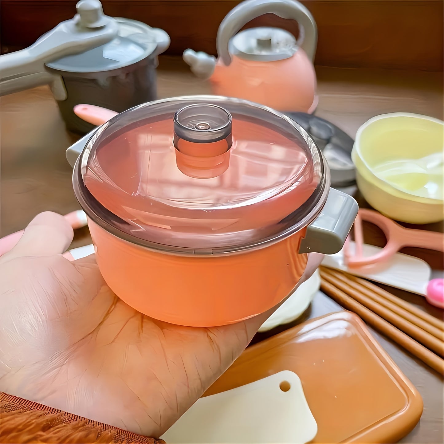 Pink Children's Play Kitchen Toys with simulated pots and pans, tableware, outdoor camping and picnic toys for kids. Ideal for festival gifts and birthdays.