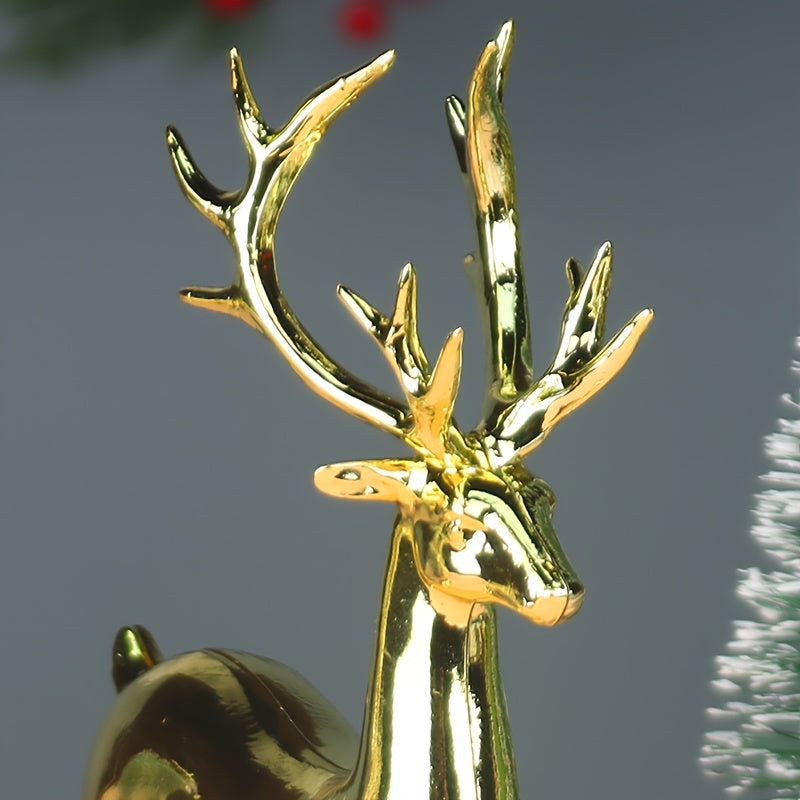 Luxurious gold-plated Christmas reindeer statues - perfect for home decor, wine cabinet display, holiday tabletop accents, and as a gift.