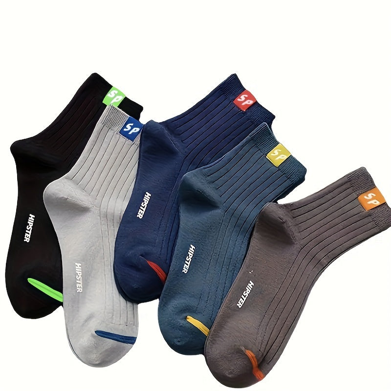 5 pairs of unisex letter graphic socks, perfect for sports and breathability. Includes women's stockings and hosiery.