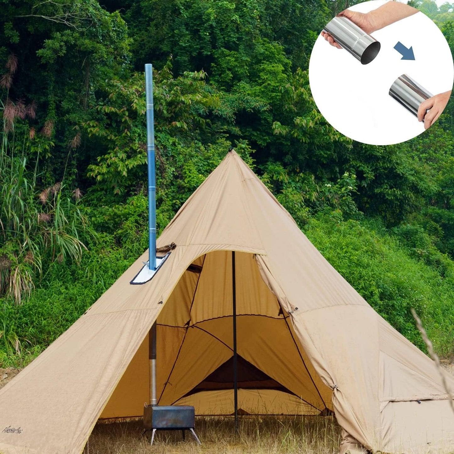 Enhance your camping stove performance with a 1-piece heavy-duty stainless steel stove pipe extension measuring 5.99cm, complete with a 35.99cm chimney flue.