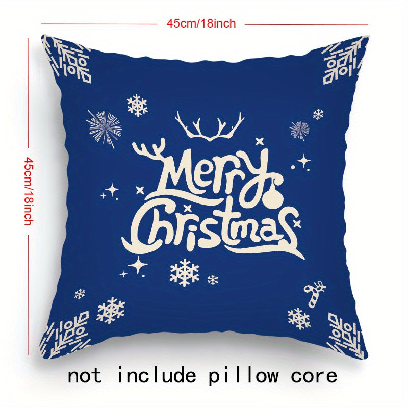 Set of 4 Christmas-themed pillowcases with various designs, 45.72cm X 45.72cm.