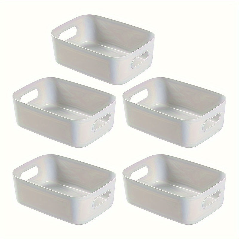 Set of 5 Plastic Storage Bins, Versatile Organizer Baskets for Cosmetics, Desk Organization, Undergarments, Household Necessities, Kitchen Supplies, Bathroom Products, Bedroom Accessories, and Office Supplies - Safe for Non-Food Items