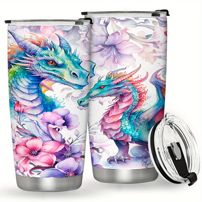 Stainless steel tumbler featuring a 3D dragon design, leak proof and BPA free. Vacuum insulated for outdoor activities. Ideal gift for holidays and birthdays.