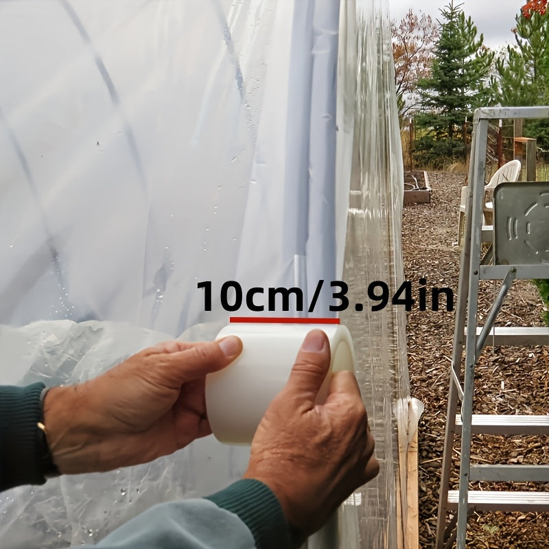 Greenhouse repair tape for agriculture and garden film, clear and UV resistant, with high strength adhesive for DIY repairs.