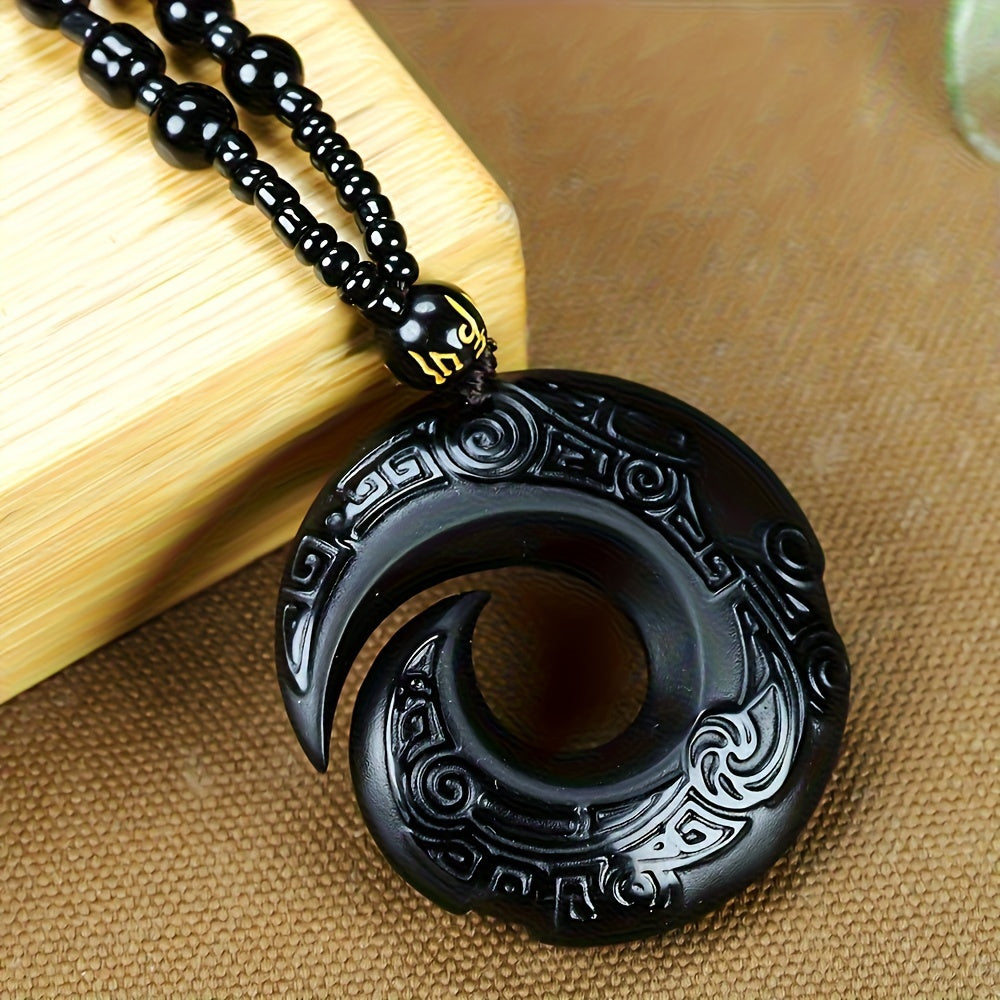 1pc elegant Obsidian Pendant suitable for both men and women, serves as a Good Luck Necklace. This natural stone design jewelry gift is perfect for those who appreciate fashion and style.