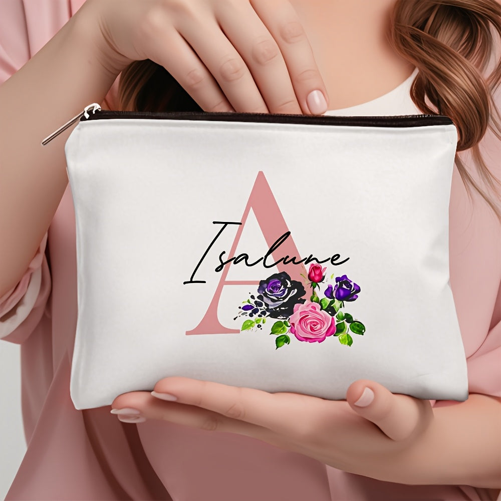 1 personalized cosmetic bag with custom name, versatile for toiletries, makeup, travel essentials, school supplies, and teacher or bachelor party gifts.