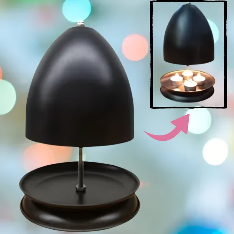 Black Unique Iron Portable Indoor-Outdoor Heater - Hand Warmer Tea Light Candle Heater - Double-Walled Tea Light Oven - Metal Tea Light Heater for 4-6 People - Candle Heating Kit for Home, Dining Room, Living Room