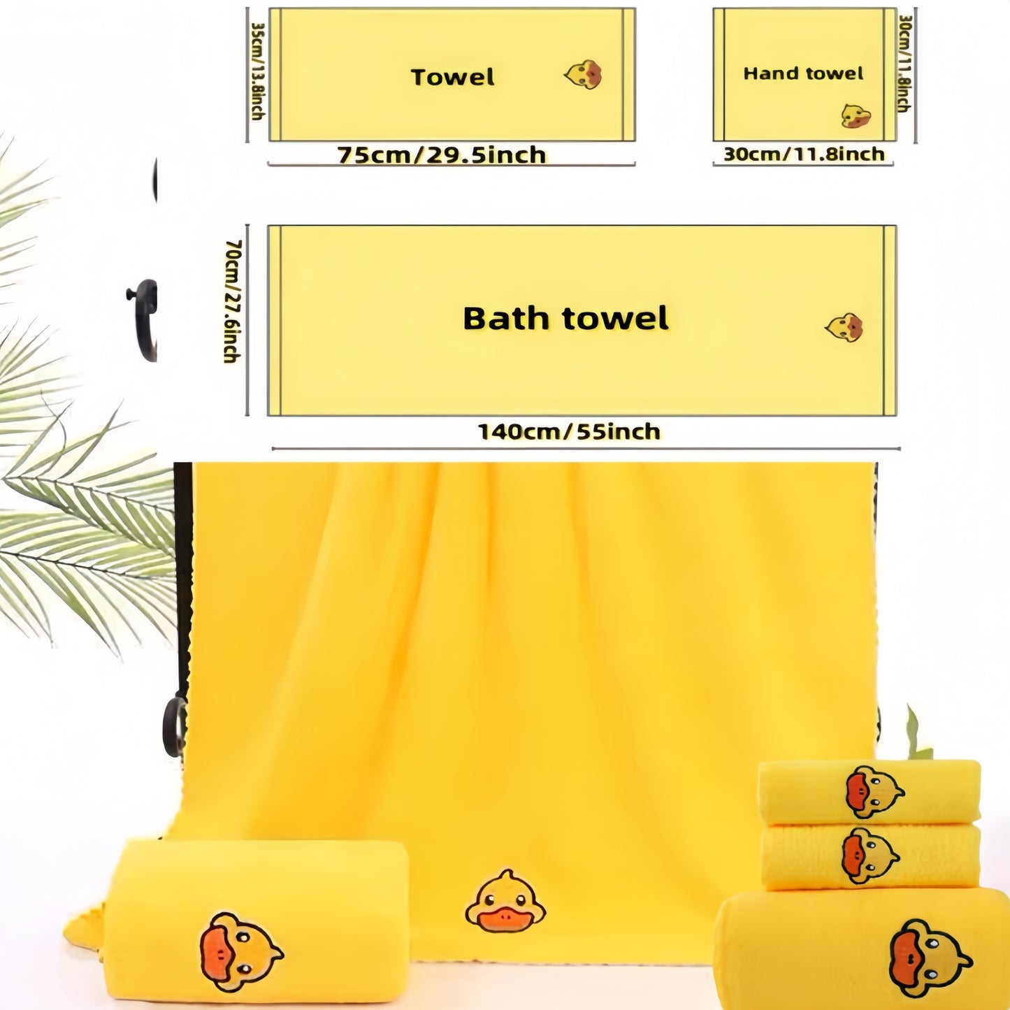 3-piece yellow duck design coral fleece towel set, absorbent and lint-free for bathroom, Halloween, and Christmas decorations.