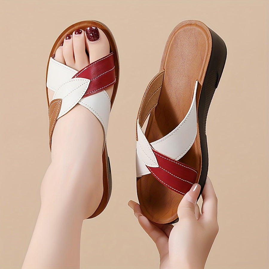 Women's Leaf Design Sandals with Platform Sole and Comfortable Wedge Slides for Summer Walks.