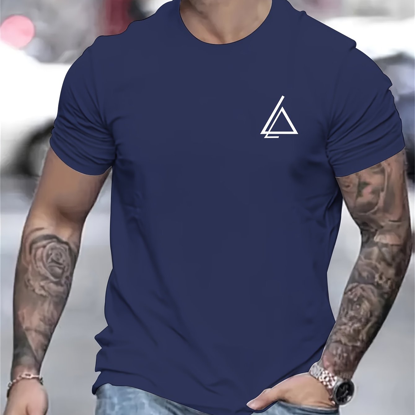 MBDMBD Unisex Fashion T-Shirt in Navy Blue with Heartbeat Print, Regular Fit, Soft Polyester Knit Fabric with Slight Stretch, 95% Polyester 5% Elastane, 180gsm.