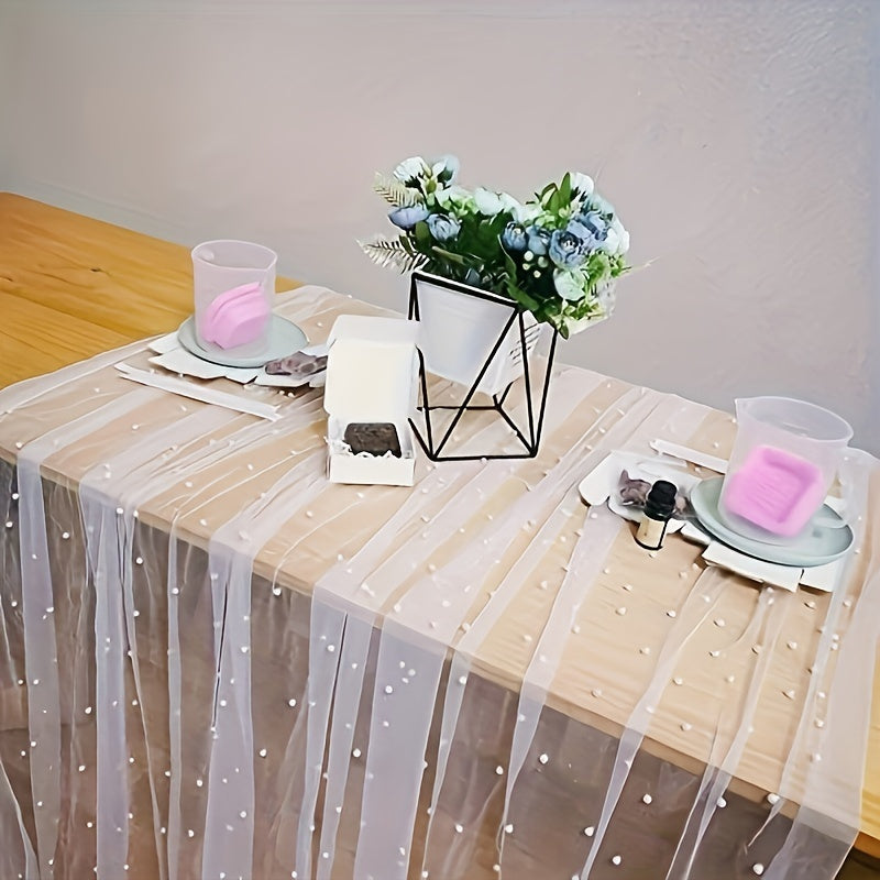 One Pearl Chiffon Table Runner for Wedding Reception or Bridal Shower Decor.