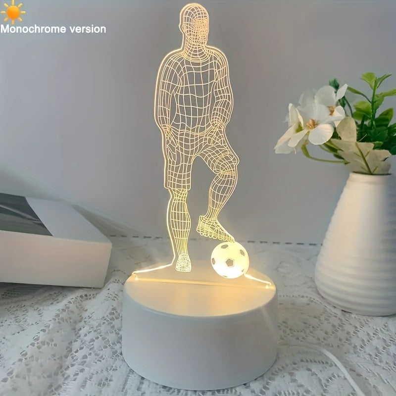 Football player-shaped table lamp with USB interface and LED night light for bedroom decoration.