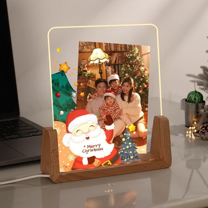 Acrylic Heart-Shaped Christmas Photo Frame - Personalized Illuminated Picture Frame for Home Decor, Versatile Transparent Display Stand for Special Occasions - Perfect Gift for Birthdays, Anniversaries, Weddings, and Valentine's Day - Single Frame