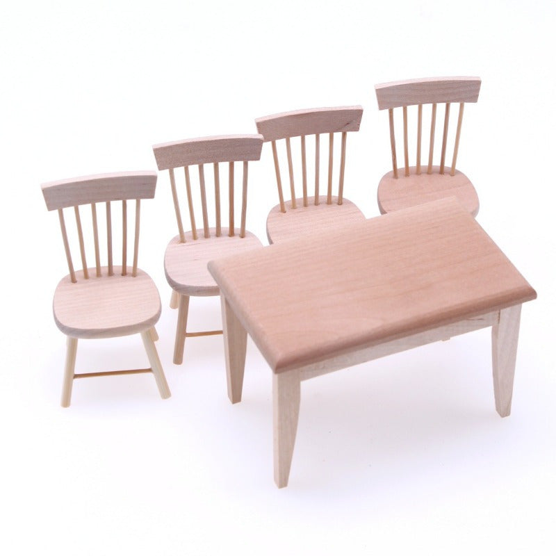 Set of 5 Delightful Miniature Wooden Dining Furniture - Includes 1:12 Scale Table and Chairs with Natural Finish, Perfect for DIY Home Decor and Gifts for Valentine's Day, New Year, Easter, or Miniature Wooden Boxes