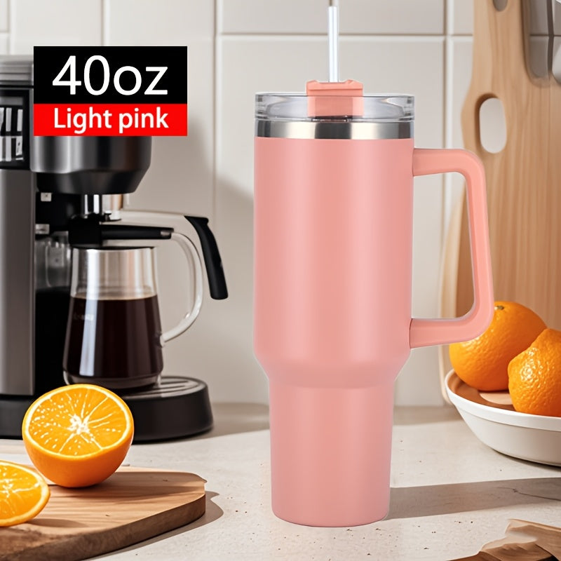 Insulated stainless steel tumbler with handle & straw, ideal for hot and cold drinks on-the-go. Great for camping, driving, and outdoor sports. Perfect gift for Christmas, Mother's Day, Father's Day, or Thanksgiving.