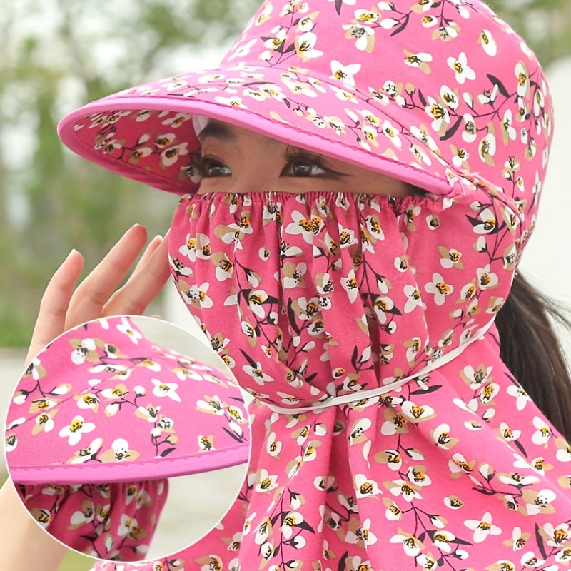 1 Sun Hat with Large Brim Shawl, Face Mask for Sun Protection while Cycling